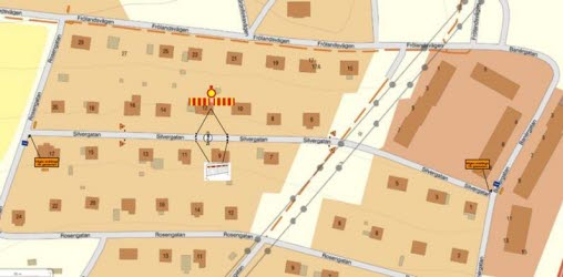 Kartbild över vägavstängning på Silvergatan