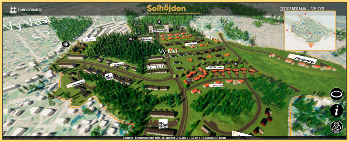 En digital skiss över området Solhöjden.