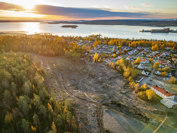 Drönarbild över området Solhöjden i Timrå.