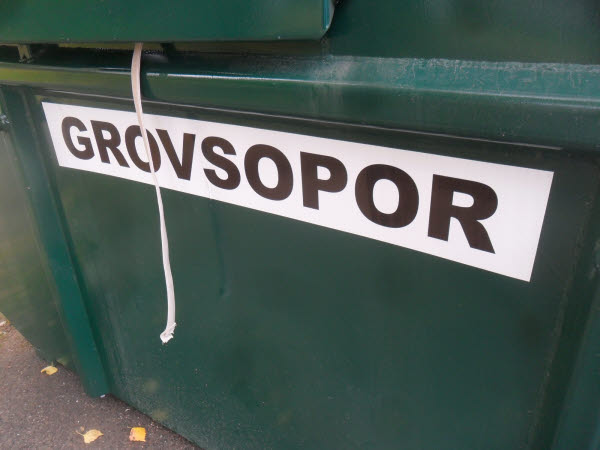 Kärl med texten grovsopor