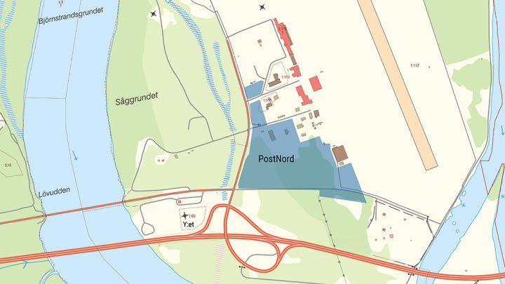 karta över området Postnord etablerar sig på