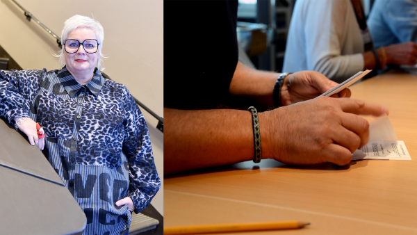 Kollage av Gunnel Lundberg Norman och en närbild på en person som räknar röster