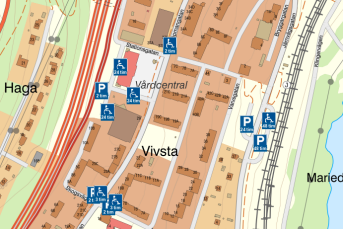 Bilden föreställer ett utdrag ur karta med parkeringsplatser